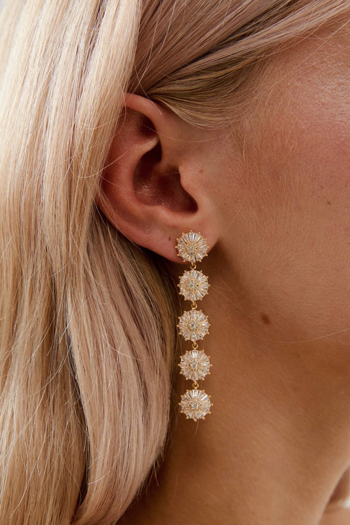 Zoey Bridal Floral Earrings - Gold Closeup View