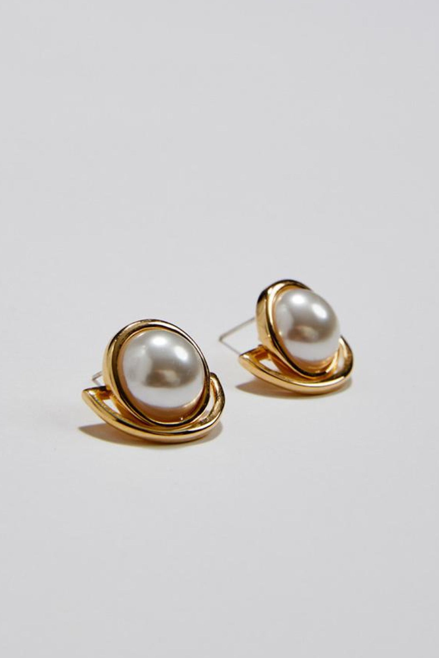 Florence Elegant Pearl Stud Wedding Earrings- Gold front