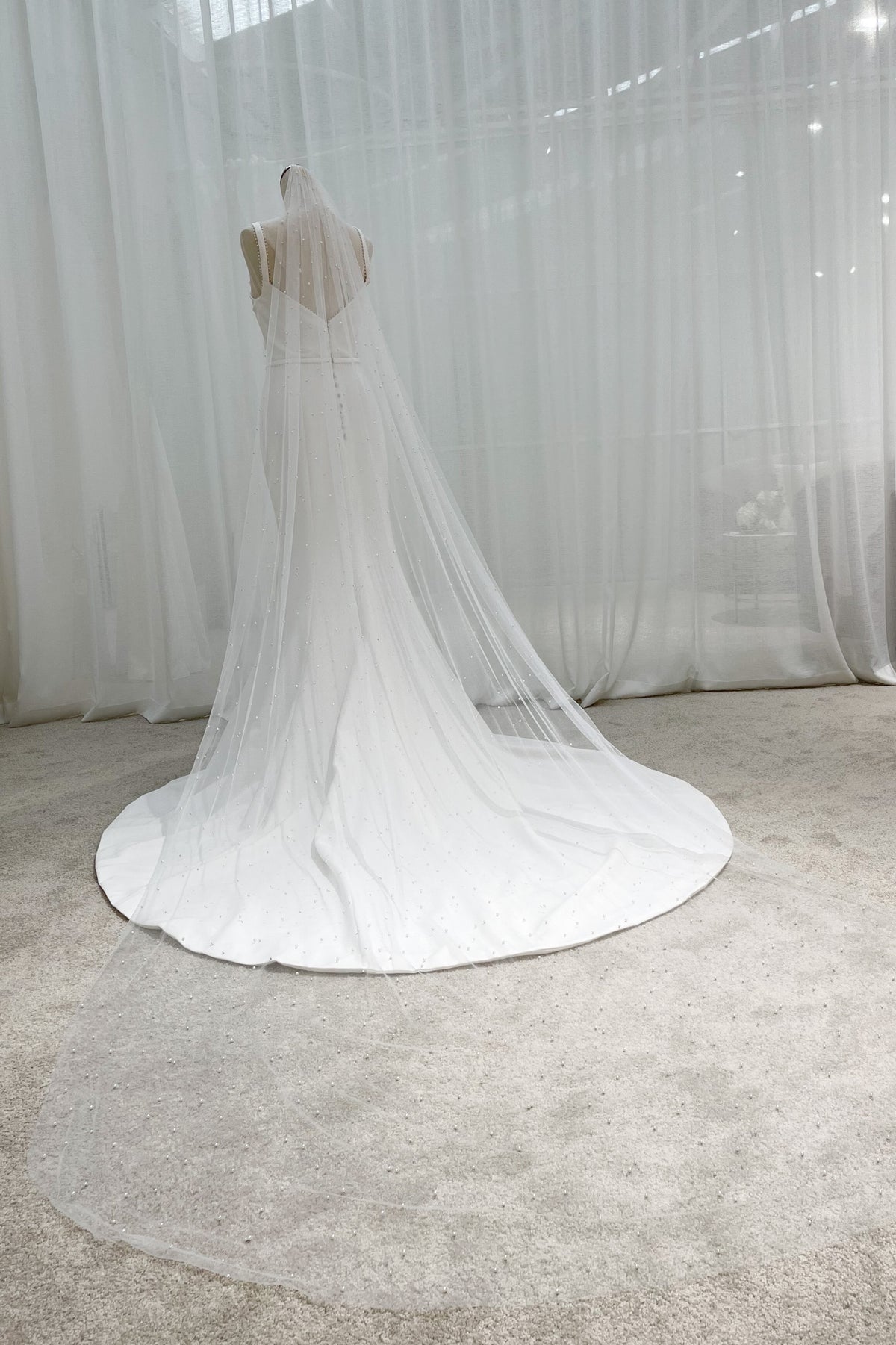 Narrow Pearl Veil back view