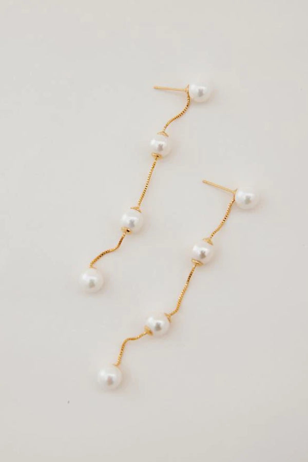 Imogen - Long Pearl Chain Wedding Earrings - Gold