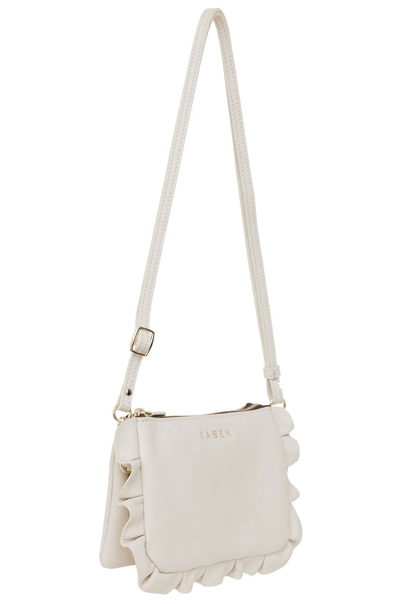Side View of Frilly Tilly Crossbody- Alabaster