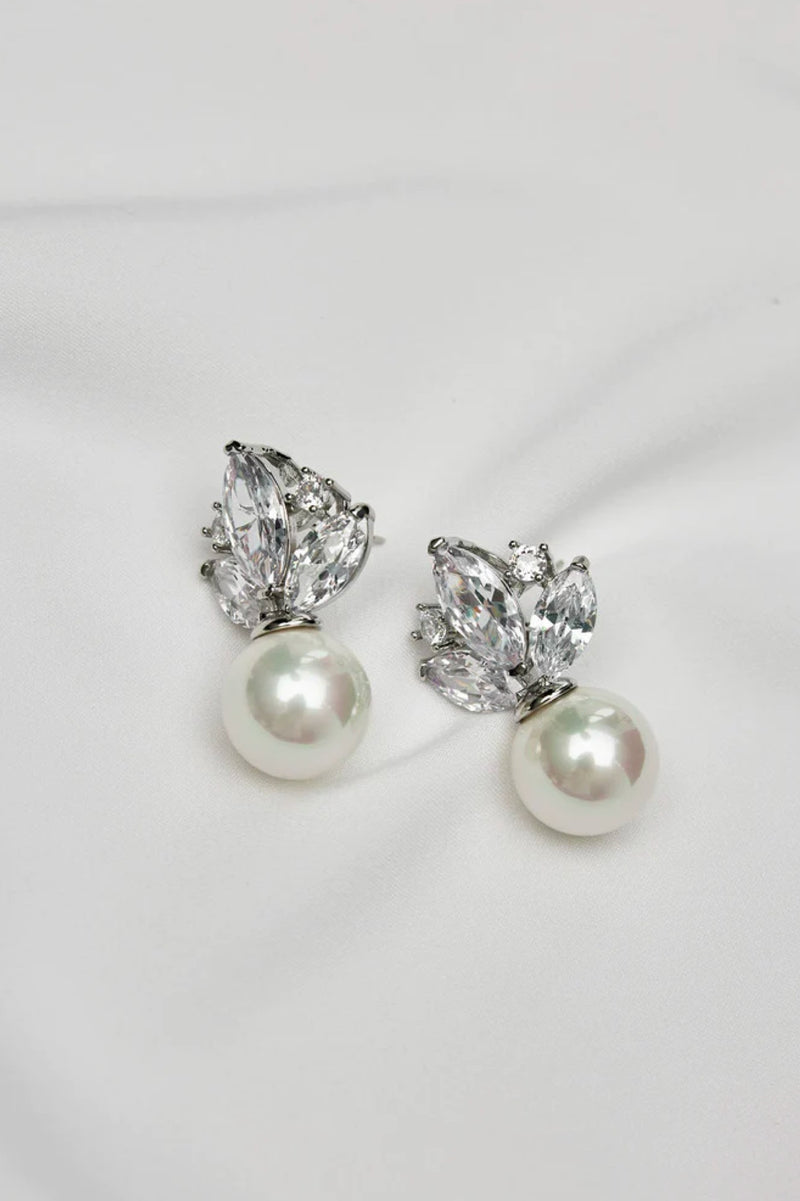 HARPER - CONTEMPORARY BRIDAL EARRINGS WITH FLOATING PEARLS - SILVER