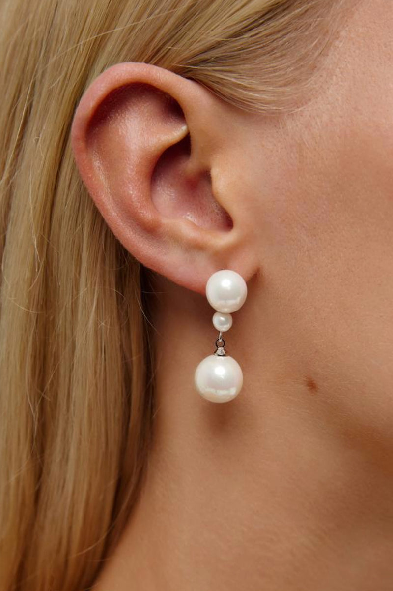Ellery - Classic Pearl Wedding Earrings - Silver Closeup View