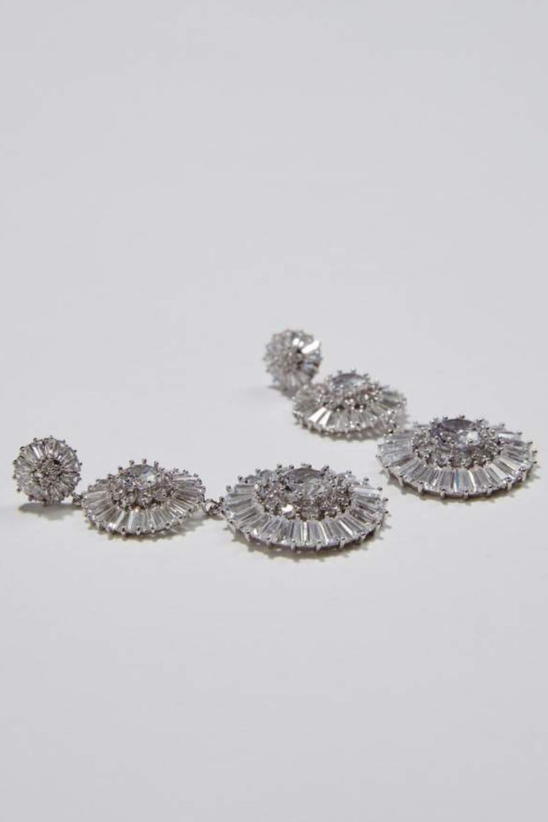 Fiona- Crystal Double Drop Wedding Earrings- Silver front view