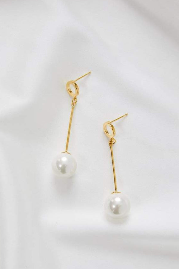 Bella Long Pearl Drop Wedding Earrings- Gold
