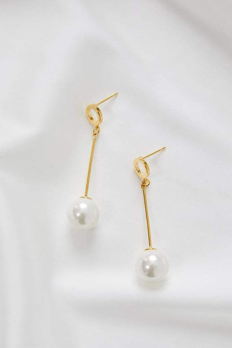 Bella Long Pearl Drop Wedding Earrings- Gold