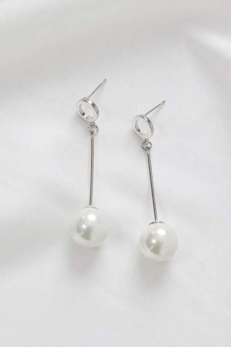 Bella Long Pearl Drop Wedding Earrings- Silver