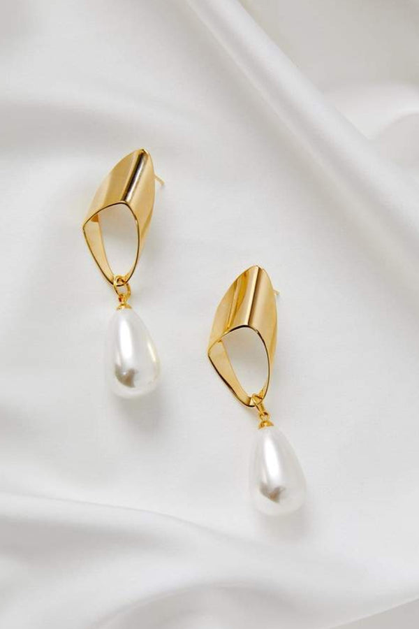 Elwood Pearl Dangle Bridal Earrings- Gold