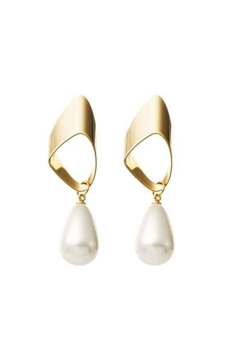 Elwood Pearl Dangle Bridal Earrings- Gold Front View