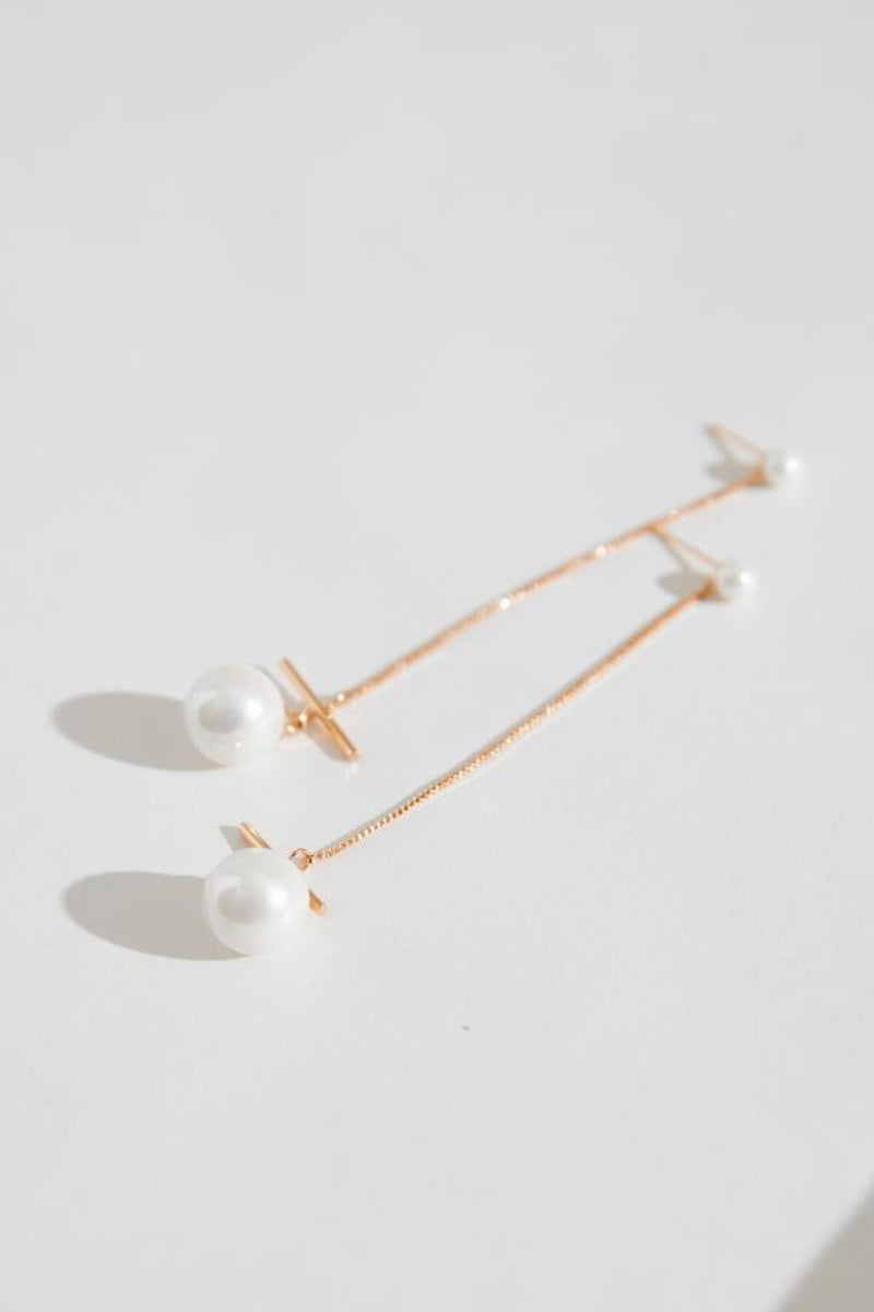 Isla - Long Pearl Wedding Earrings - Gold