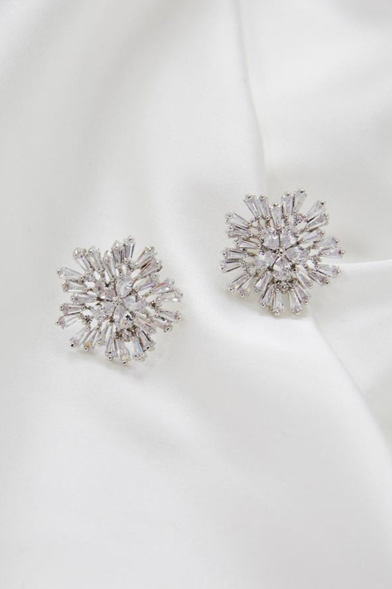 Kate Crystal Stud Wedding Earrings- Silver