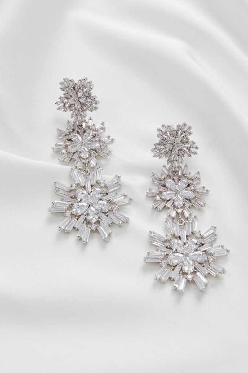 Kendra Statement Crystal Bridal Earrings- Silver