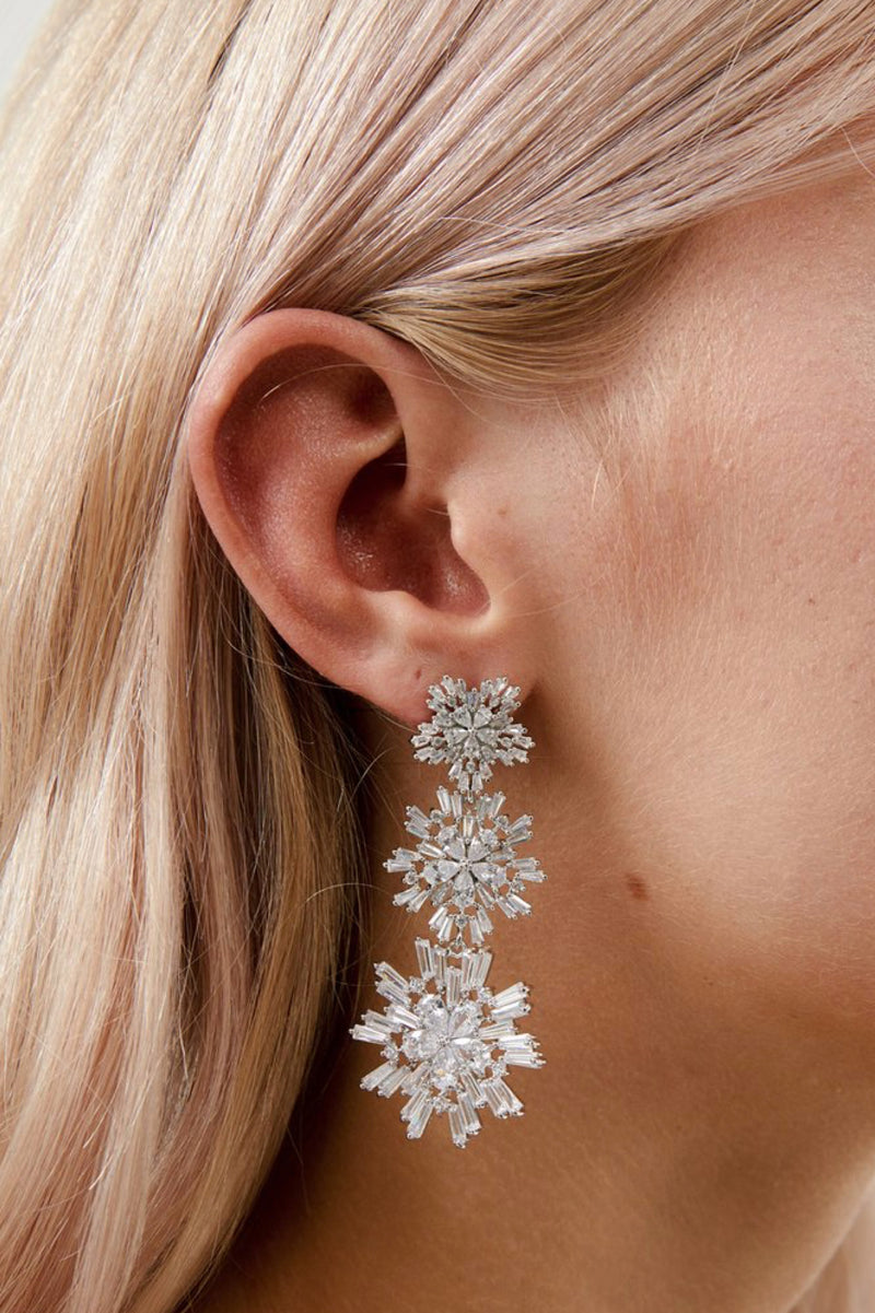 Kendra Statement Crystal Bridal Earrings- Silver Closeup View