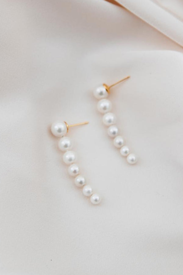 Madeline - Pearl Chain Wedding Earrings - Gold