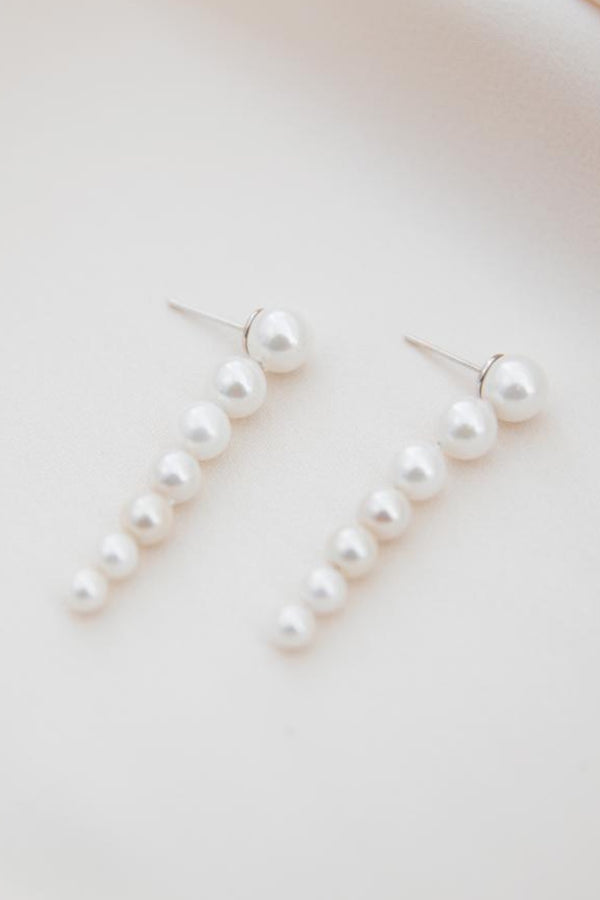 Madeline - Pearl Chain Wedding Earrings - Silver