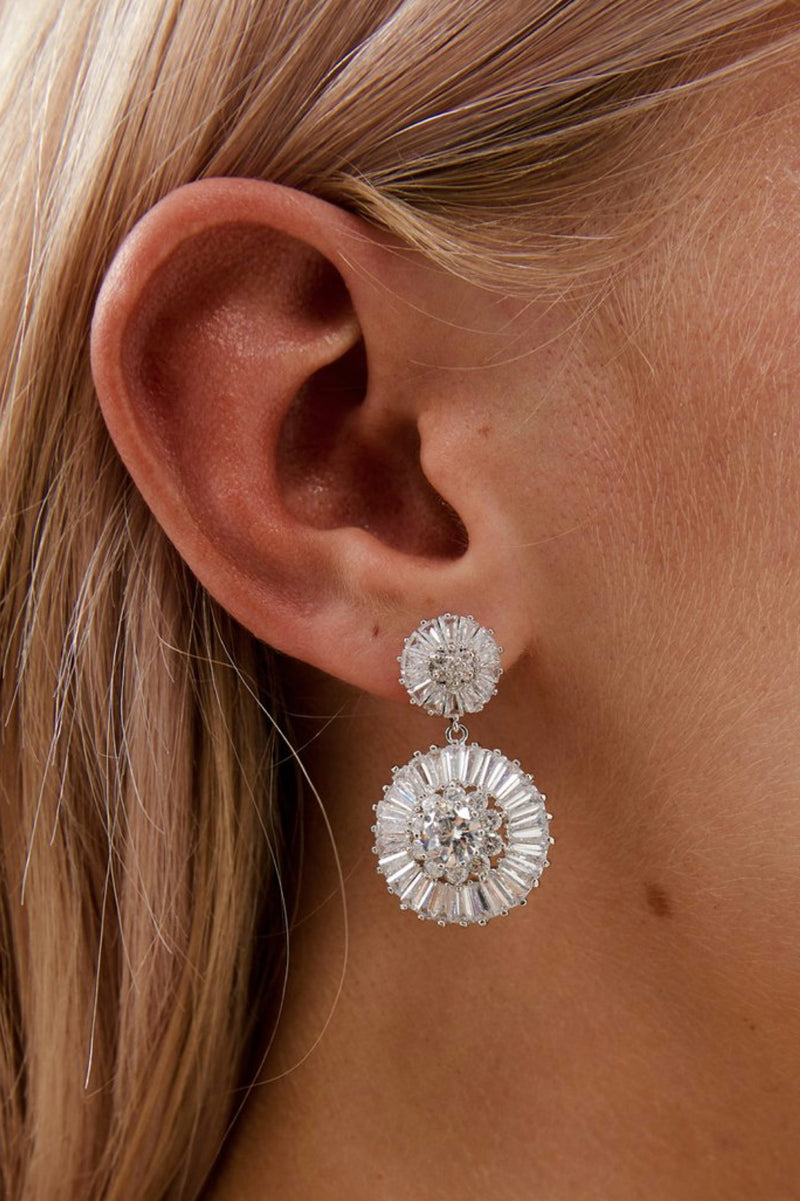 Products Natalia Diamond Drop Bridal Earrings- Silver Closeup View