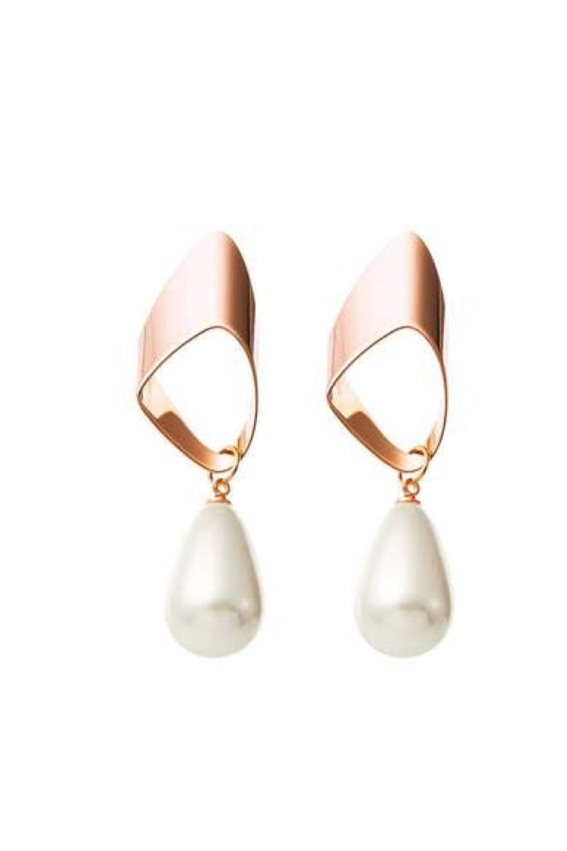 Elwood Pearl Dangle Bridal Earrings- Rose Gold front view