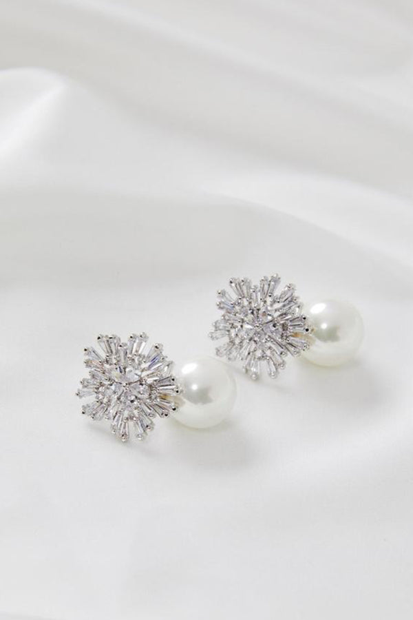 St Clair Diamond & Pearl Drop Wedding Earrings- Silver