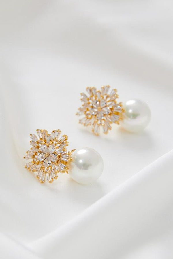 St Clair Diamond & Pearl Drop Wedding Earrings- Gold