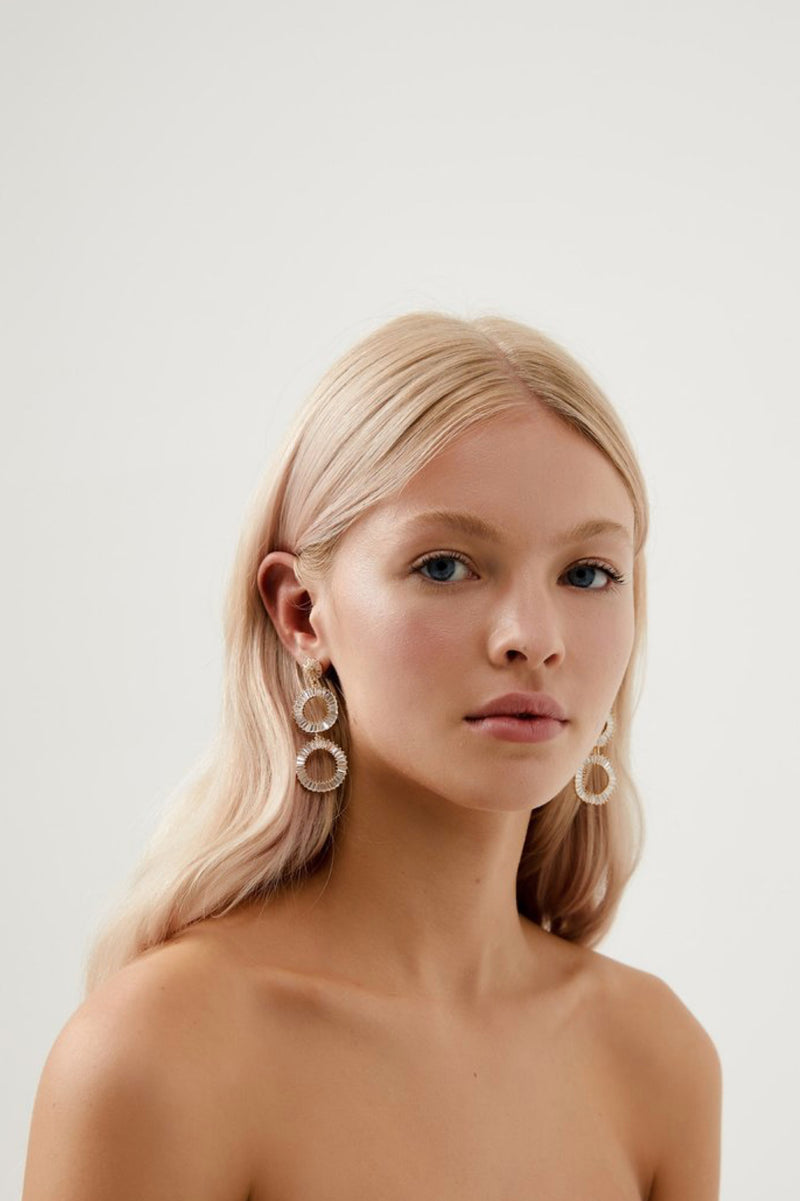 Girl Wearing Tyler Statement Diamond Earrings- Gold