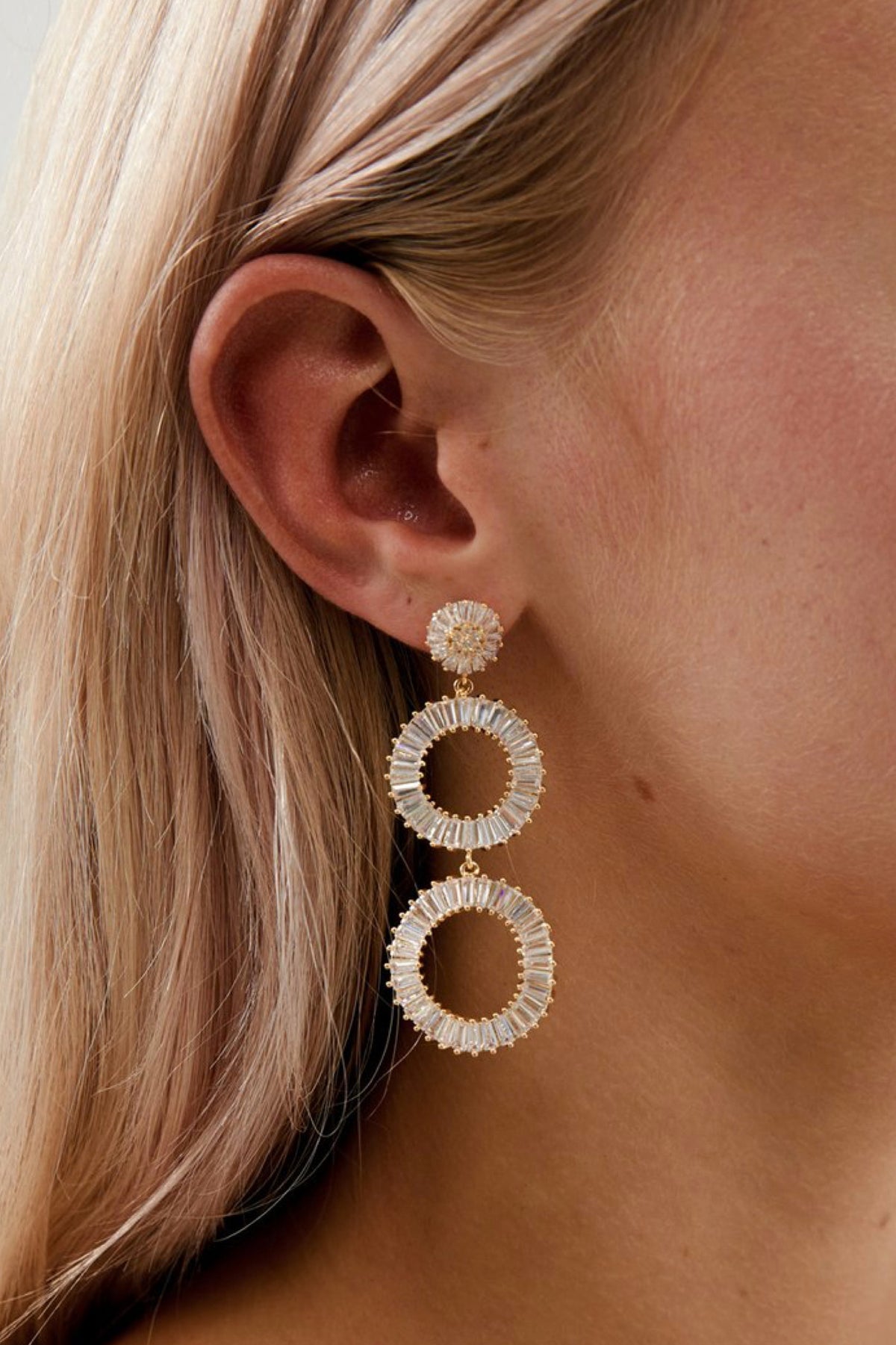Tyler Statement Diamond Earrings- Gold Closeup View