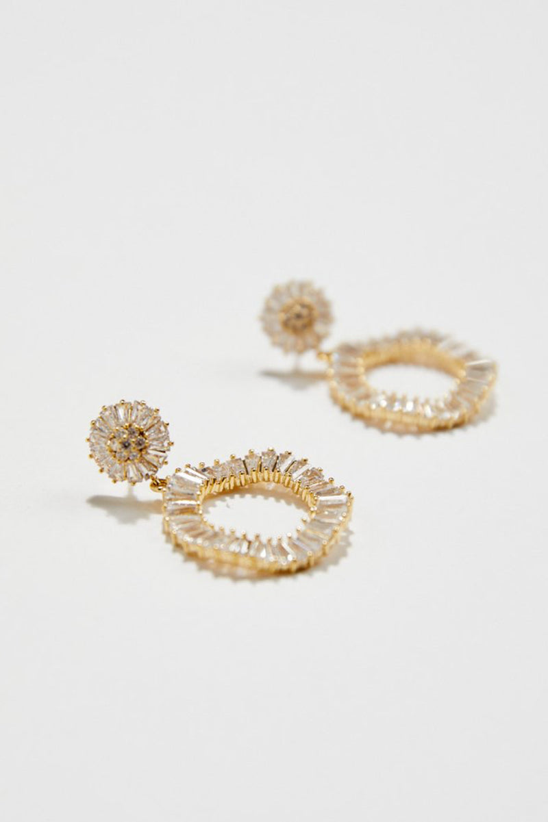 Willow Statement Diamond Hoope Wedding Earrings- Gold Front View