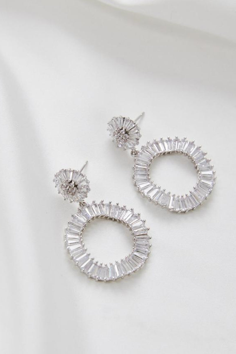 Willow Statement Diamond Hoope Wedding Earrings-Silver