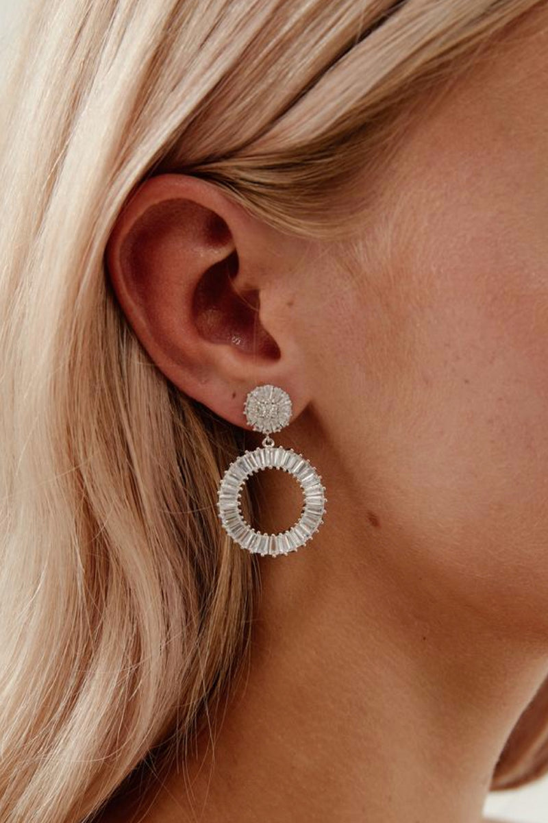 Willow Statement Diamond Hoope Wedding Earrings-Silver Closeup View