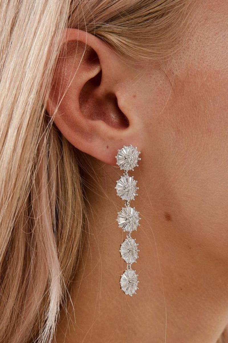 Zoey Bridal Floral Earrings - Silver Closeup View